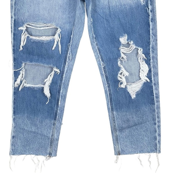 American Eagle Mom Jeans 10 SHORT High Rise Raw Hem Tapered Leg Ripped Casual - Picture 3 of 8